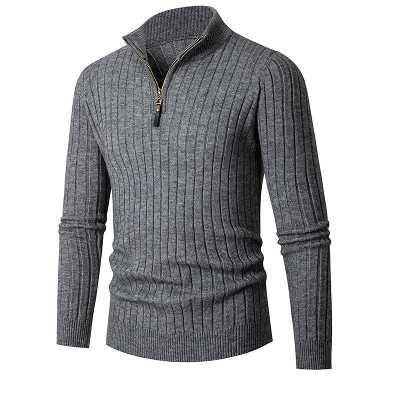 Herren Gerippter Feinstrick-Halbzip-Pullover mit hohem Kragen und Reißverschluss Echo Archiv