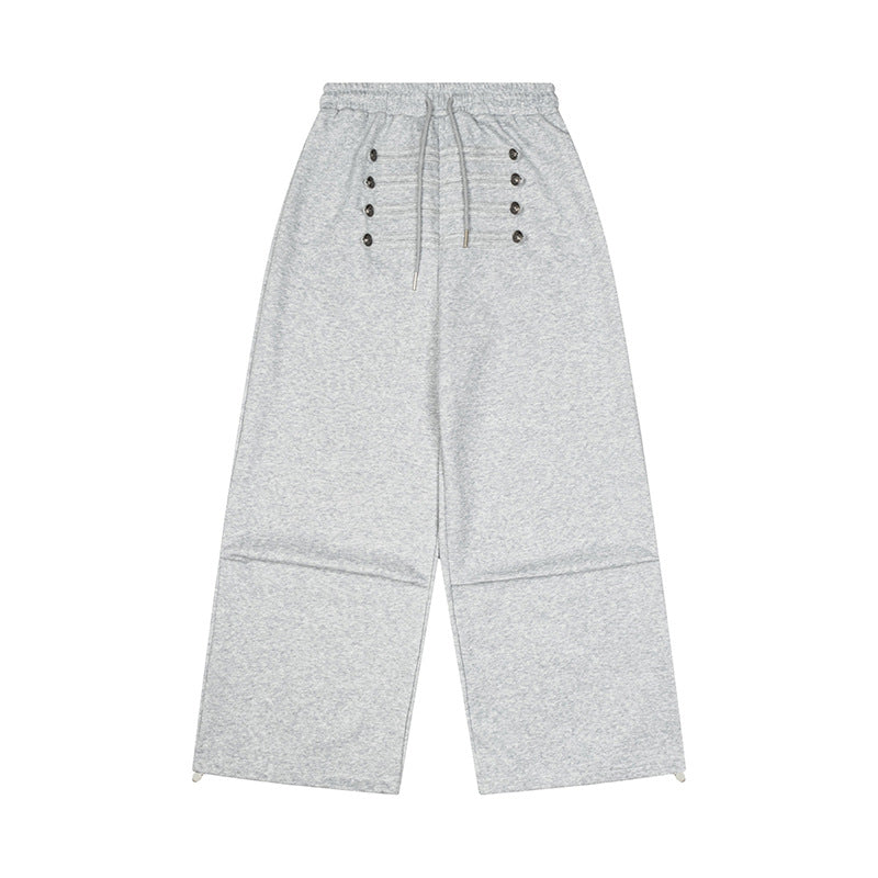 Damen Weite High-Waist Culotte-Hose mit Komfortbund, Kordelzug und Zierknopfleiste Echoarchiv
