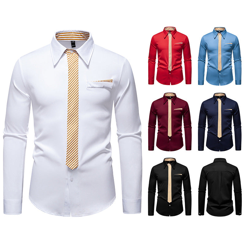 Herren Slim-Fit Businesshemd mit integrierter Krawatten-Optik und Brusttasche Echo Archiv