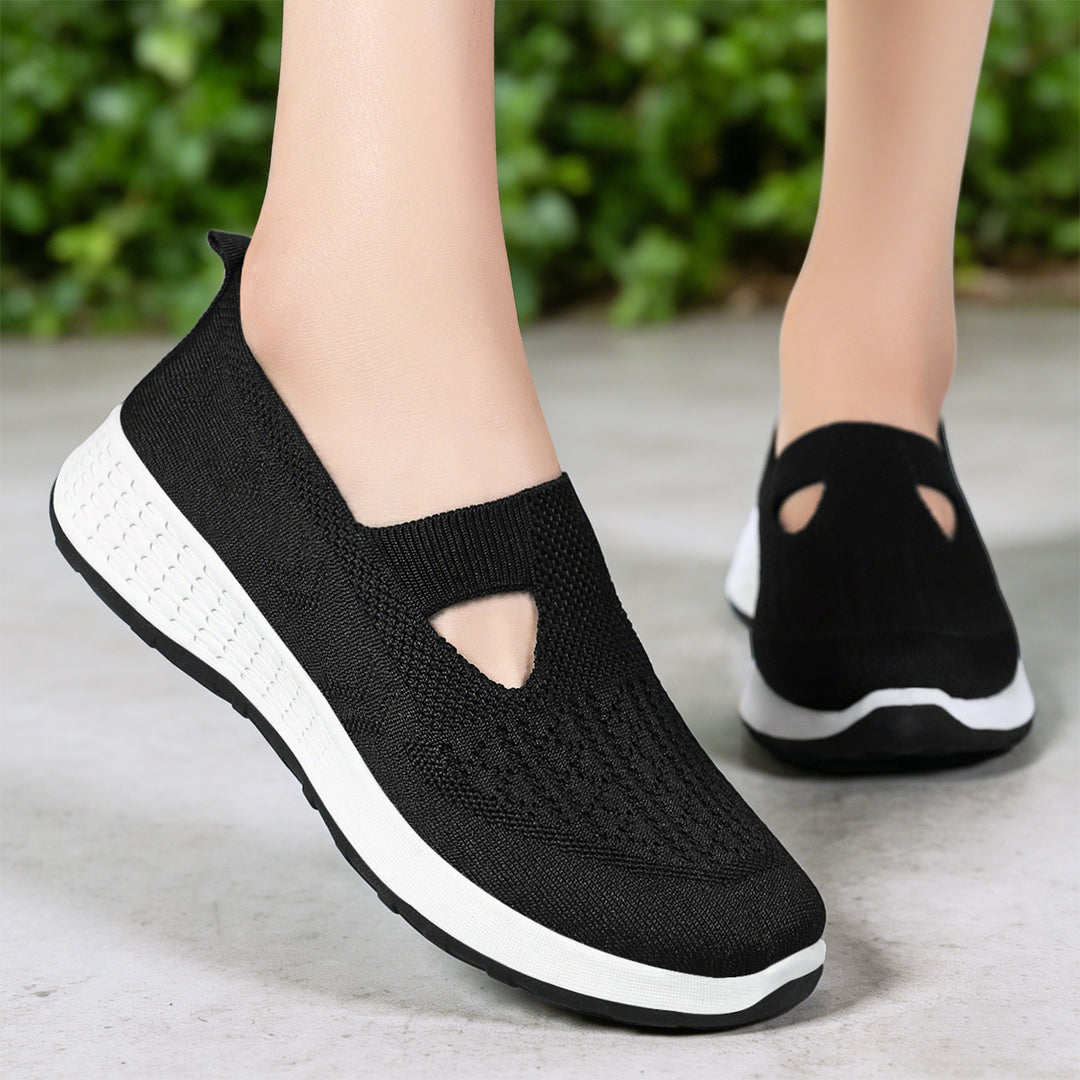 Damen nan gestrickter Slip-On Komfort-Sneaker mit V-Cut, elastischem Einstieg und dämpfender Waben-Zwischensohle Echo Archiv