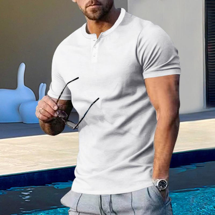 Herren Kurzarm-Henley-T-Shirt aus hochwertigem Baumwollmix mit knöpfbarer Ausschnitt Echoarchiv