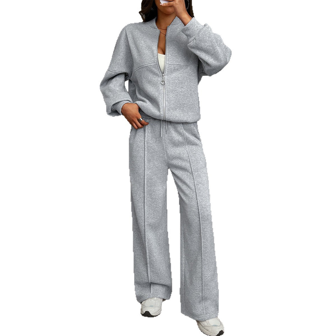 Damen Oversize-Sweatset mit Reißverschluss-Bomberjacke und Highwaist-Palazzohose – Avérine