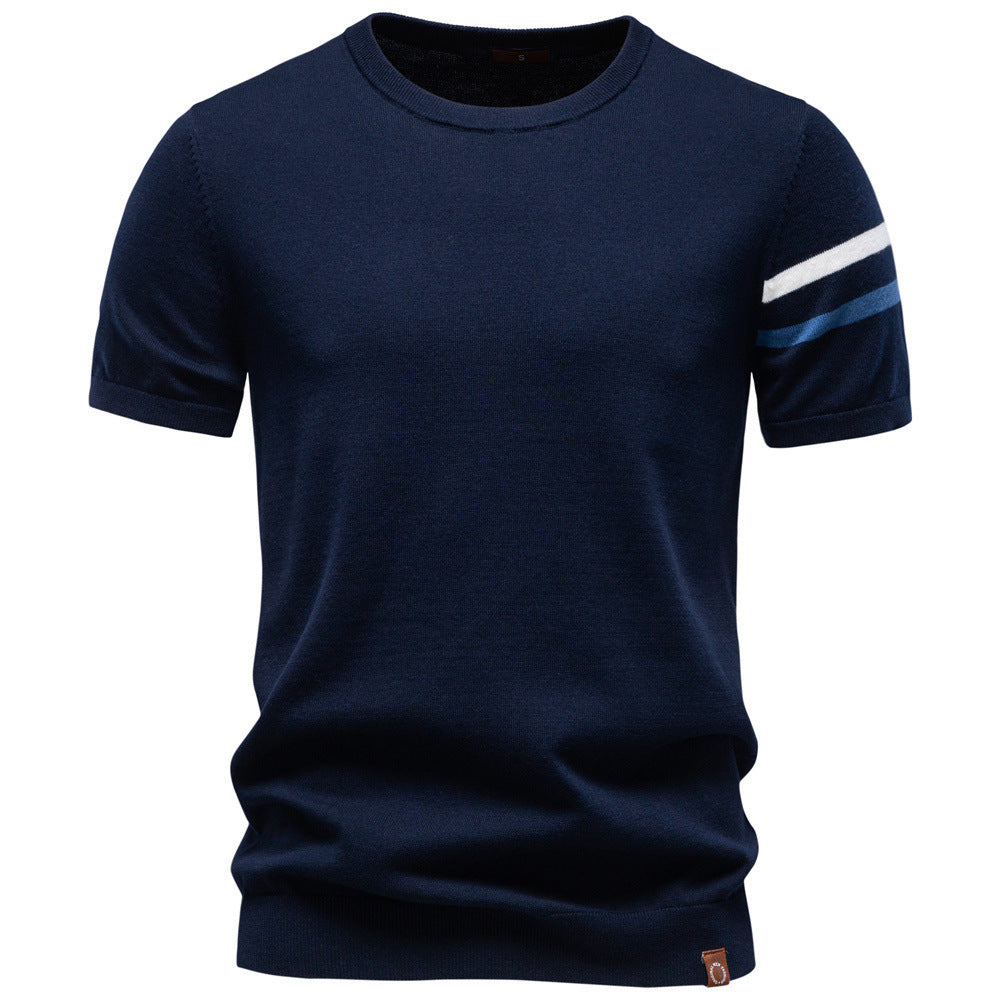 Herren nan feines Baumwollstrickshirt mit Rundhalsausschnitt kurzärmelig und kontrastierenden Ärmelstreifen Echo Archiv