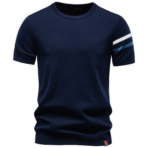 Herren nan feines Baumwollstrickshirt mit Rundhalsausschnitt kurzärmelig und kontrastierenden Ärmelstreifen Echo Archiv