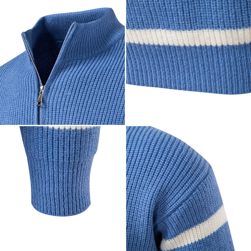 Herren modischer Rollkragenpullover mit strukturiertem Design und halbem Reißverschluss Echoarchiv