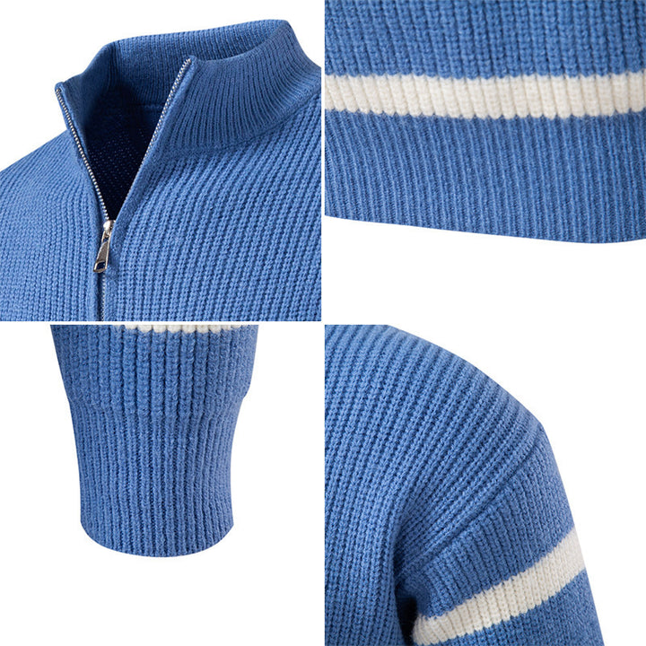 Herren modischer Rollkragenpullover mit strukturiertem Design und halbem Reißverschluss Echoarchiv