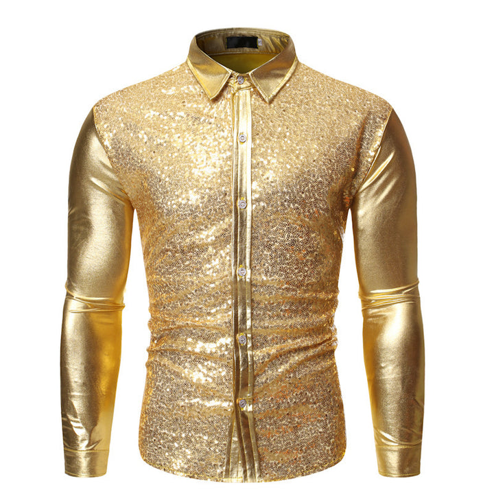 Herren Glitzernde Paillettenhemd mit modernem Slim-Fit-Schnitt Echoarchiv