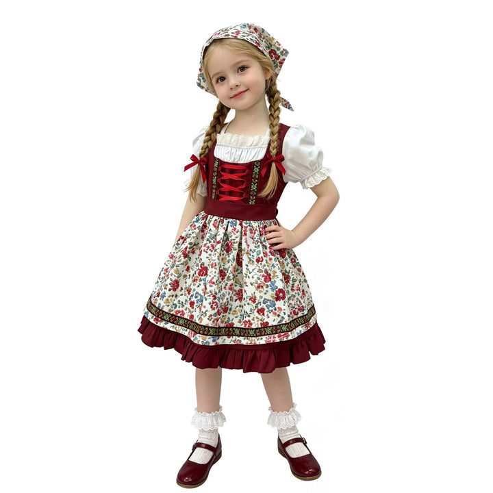 Damen nan traditionelles Kinderdirndl-Set mit bestickter Schürze, Rüschenbluse und Halstuch Echo Archiv