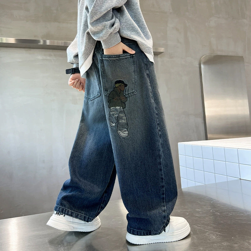 Unisex weite Denim-Hose mit einzigartigen Applikationen Echo Archiv