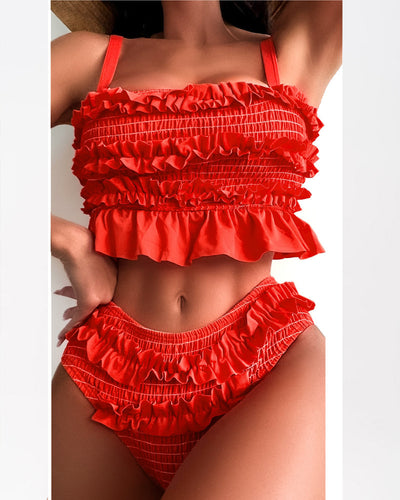 Damen Rüschen-Bikinislip mit hohem Bund und elastischem Material Echo Archiv