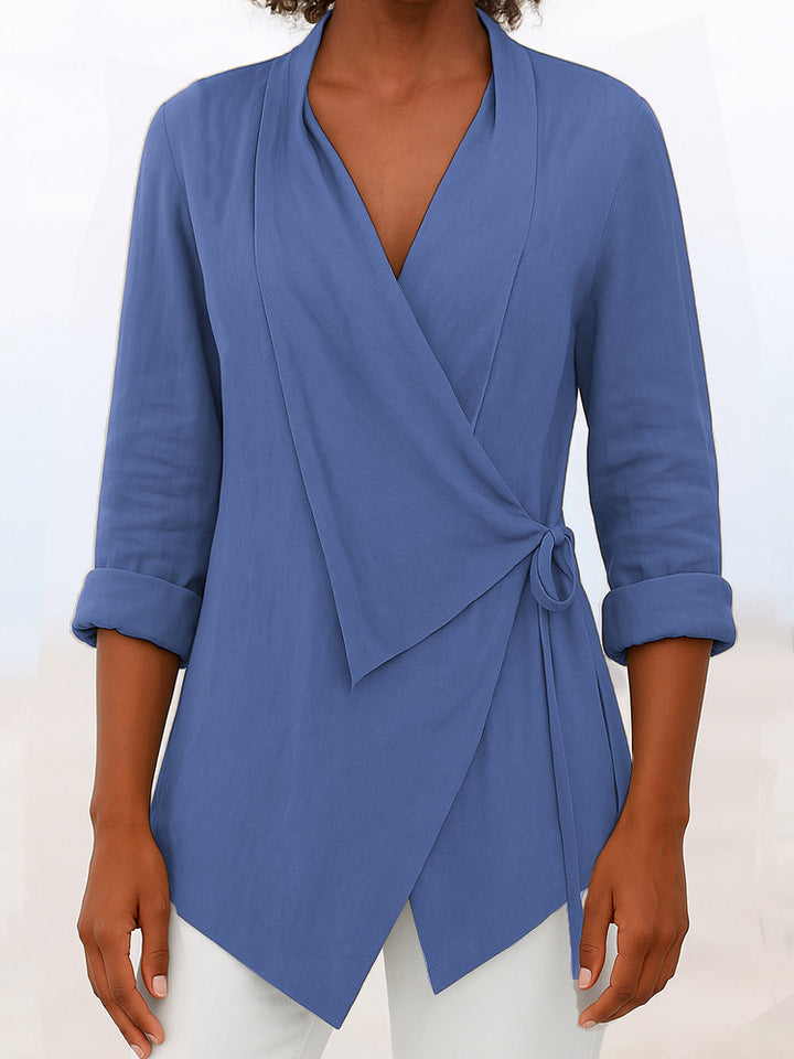 Damen Asymmetrische Wickelbluse mit Schalkragen und 3/4-Ärmeln – Élovi
