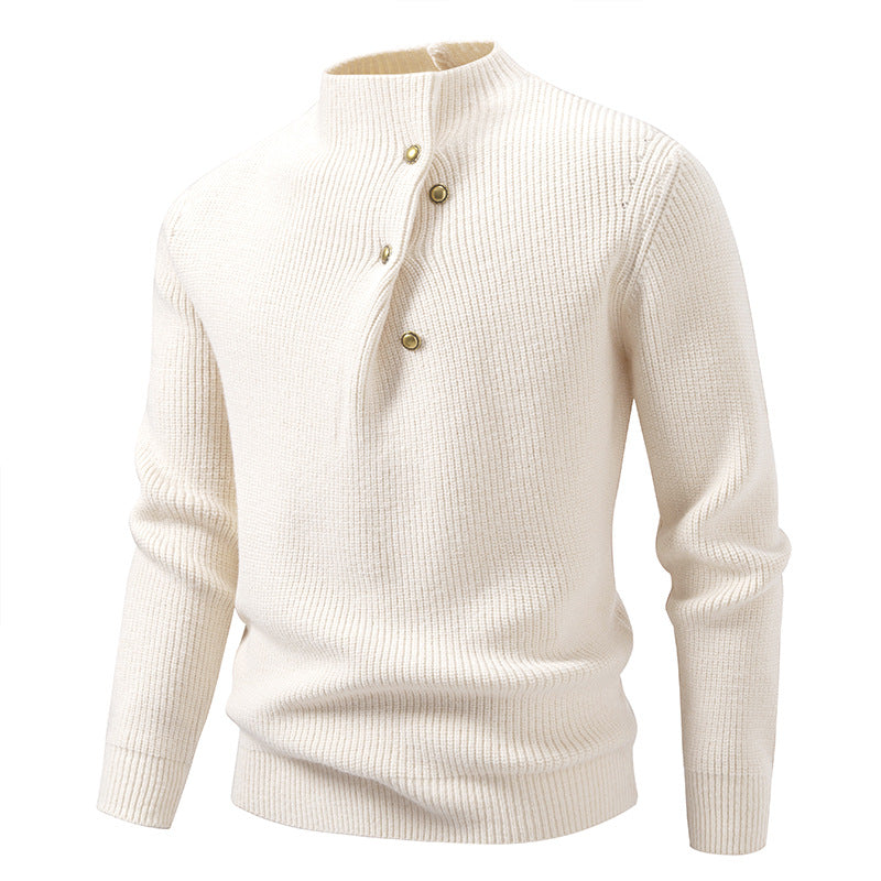 Herren Feinstrick-Pullover mit asymmetrischer Knopfleiste und Stehkragen Echo Archiv