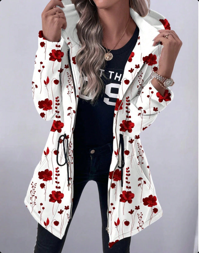 Damen Blumenprint Kapuzenparka mit wattierter Innenfütterung Echo Archiv