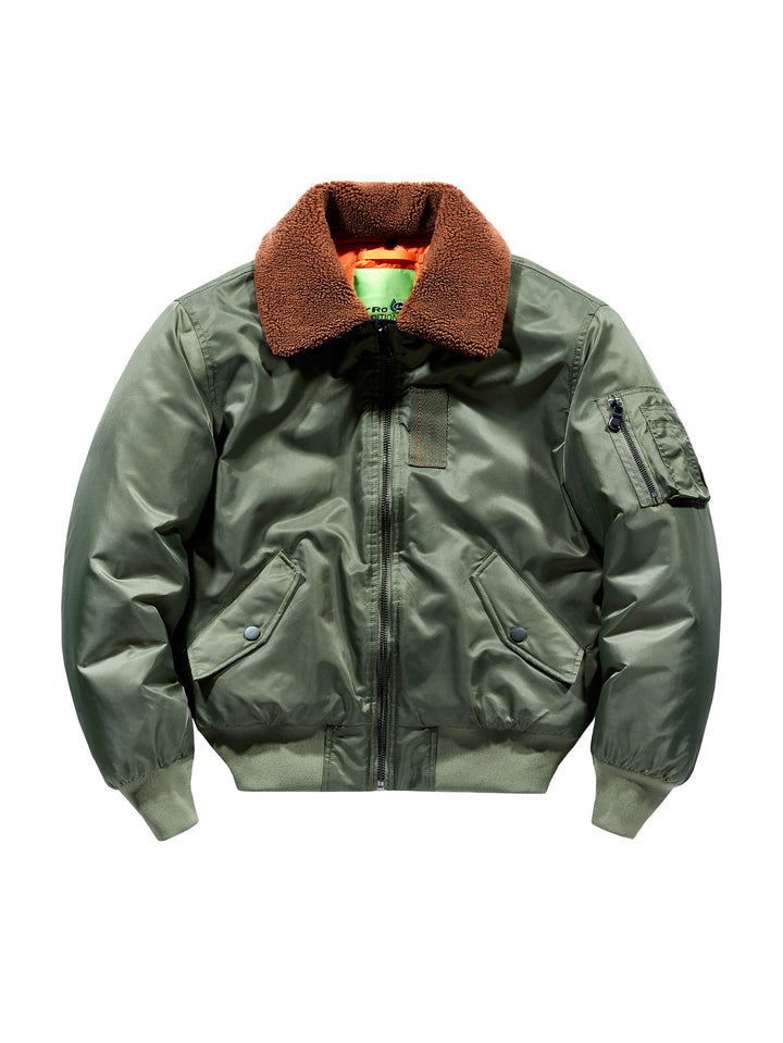 Herren Pilotenbomberjacke mit Teddykragen und Utility-Ärmeltasche Echoarchiv