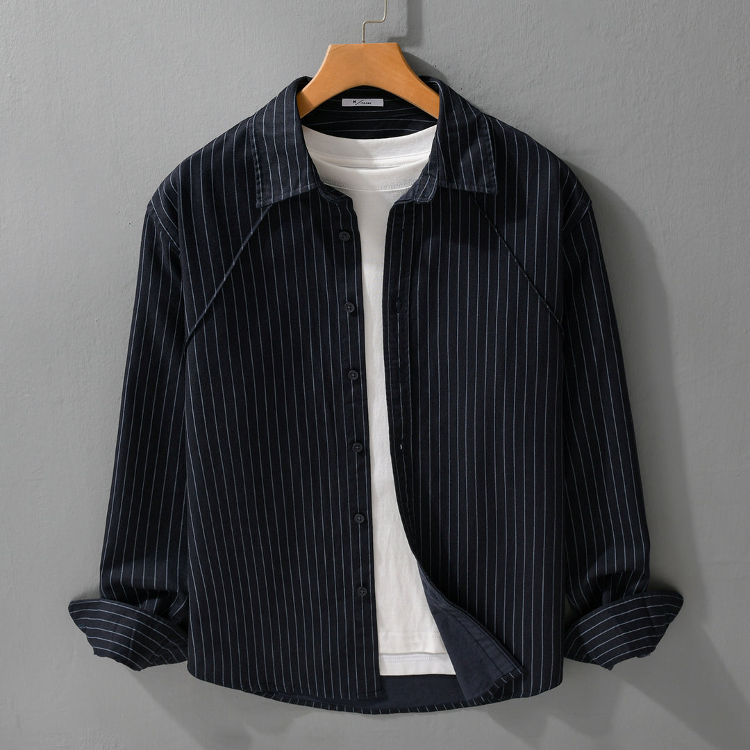 Herren Leichtes Streifen‑Overshirt mit Kentkragen und Raglanärmeln Echoarchiv