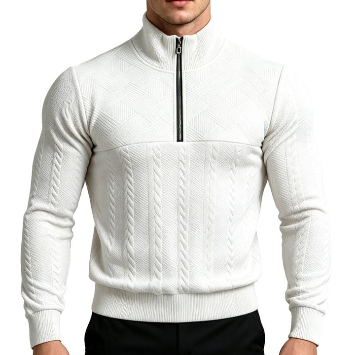 Herren Strickpullover mit halbem Reißverschluss und Zopfmuster Echoarchiv
