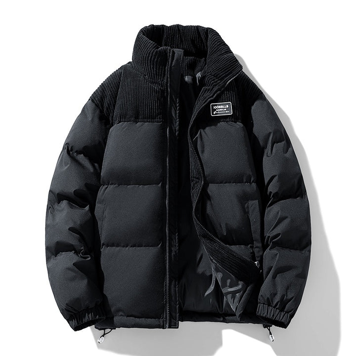 Herren Wattierte Steppjacke mit Cordbesatz, hohem Stehkragen und Thermofutter Echoarchiv