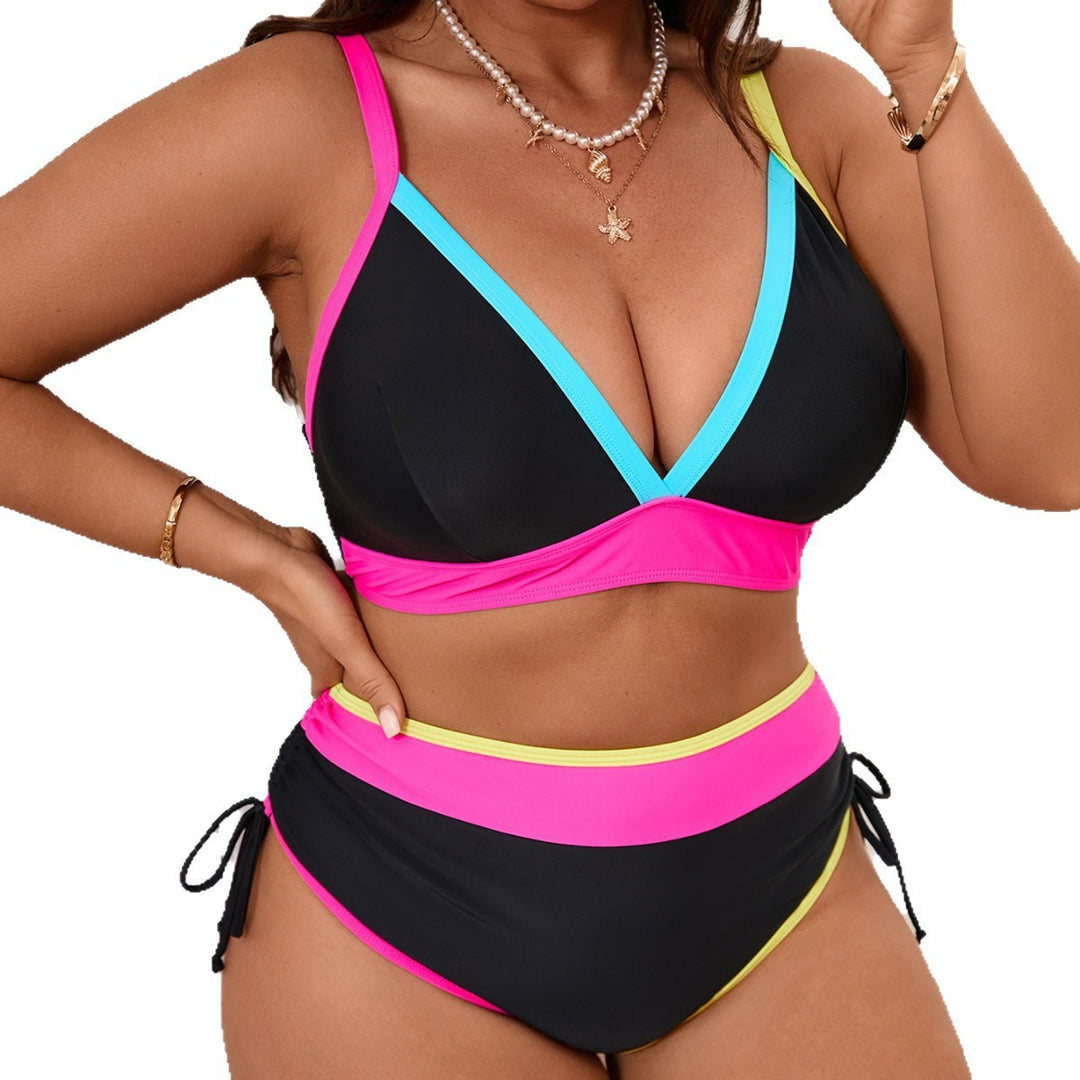 Damen Sportliches Bikini-Set mit hoch taillierten Höschen und modischem Farbkontrast Echo Archiv