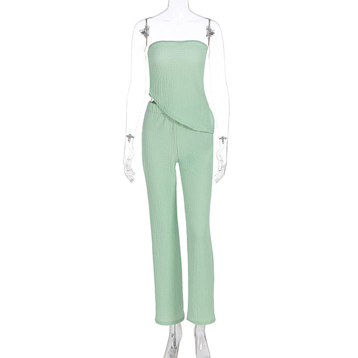 Damen eleganter Jumpsuit mit schulterfreiem Design und asymmetrischem Saum Echo Archiv