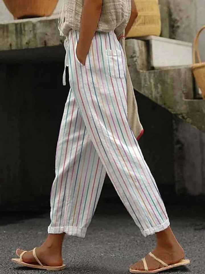 Damen Weite Leinenhose mit handgewebtem Muster Echoarchiv