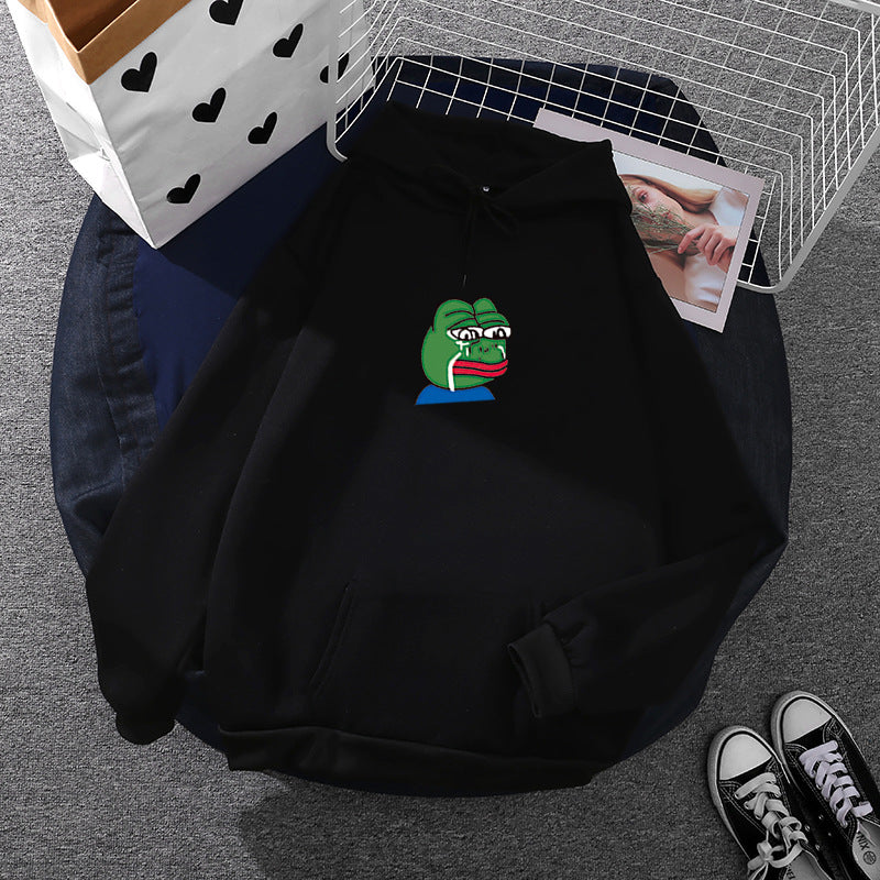 Unisex relaxed-fit Kapuzenpullover mit weichem Fleece-Futter, Kängurutasche und gesticktem Frosch-Emblem – Auréline