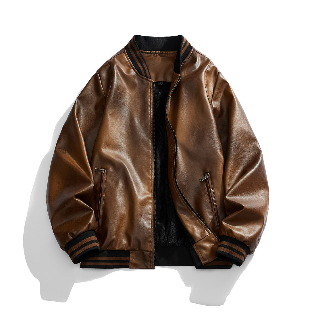 Herren klassische Lederjacke mit elastischen Rippbündchen – Valtoré