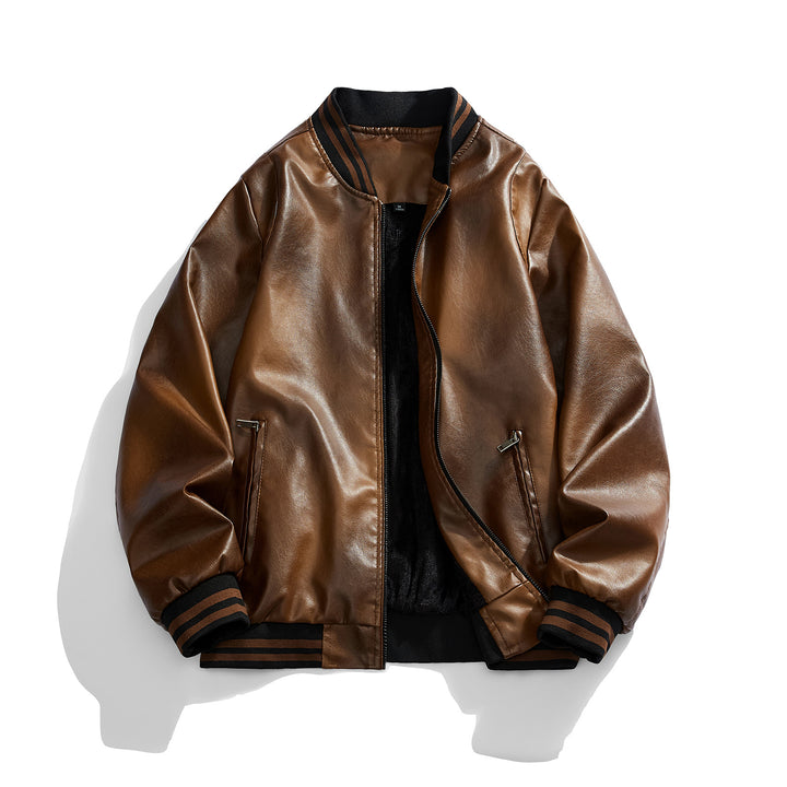 Herren klassische Lederjacke mit elastischen Rippbündchen Echoarchiv