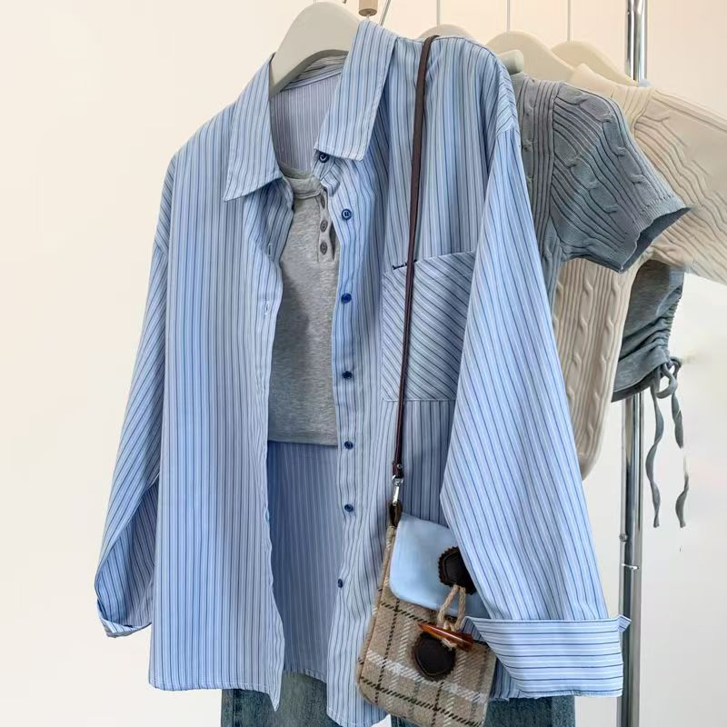 Damen nan weit geschnittene Hemdbluse aus Baumwollmix mit Brusttasche kastiger Schnitt Echo Archiv
