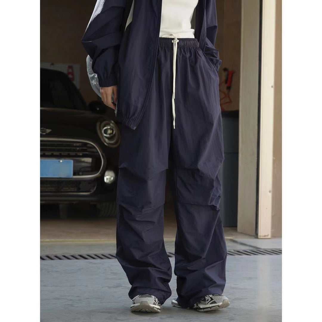Damen Weite Nylon-Loungehose mit Tunnelzug und elastischem Bund Echoarchiv