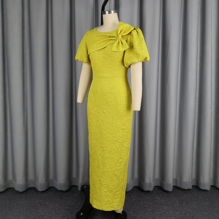 Damen figurumschmeichelndes Maxikleid mit Puffärmeln und Schleifen-Detail Echo Archiv