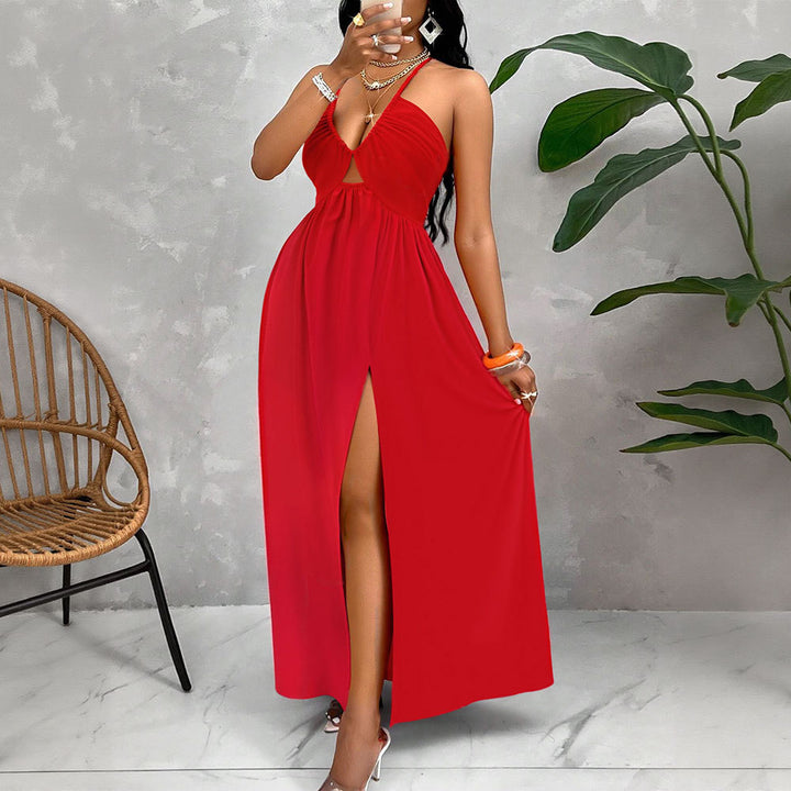 Damen Maxikleid mit tiefem V-Ausschnitt und seitlichem Schlitz Echo Archiv