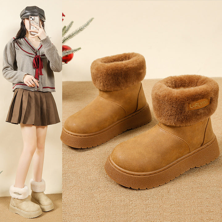 Damen Kuschelige Plateau‑Stiefeletten mit faux‑Fellkragen und rutschfester Gummisohle – Varelle