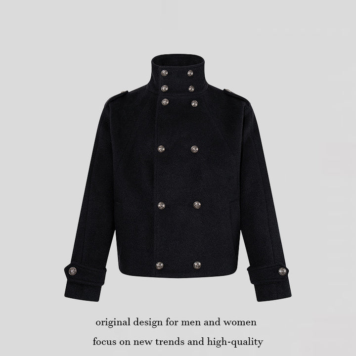 Damen Kurze Doppelreihige Militärische Cabanjacke mit Stehkragen und Epauletten Echoarchiv