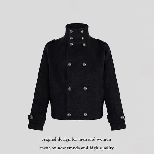 Damen Kurze Doppelreihige Militärische Cabanjacke mit Stehkragen und Epauletten Echoarchiv