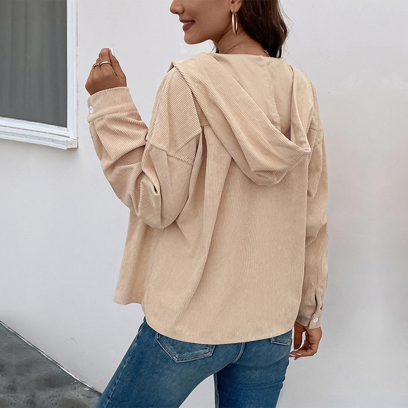 Damen Cordjacke mit Kapuze und Knopfdetails Echo Archiv