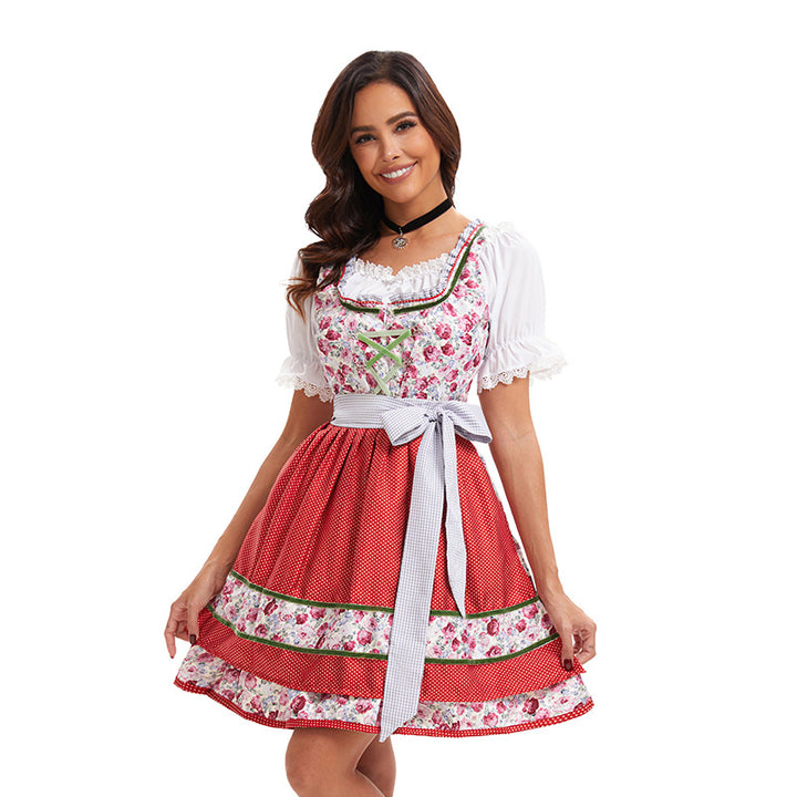 Damen nan verspieltes Trachtenkleid mit floral bestickter Korsage, geschnürter Taille und kurzstufigem Rock Echo Archiv
