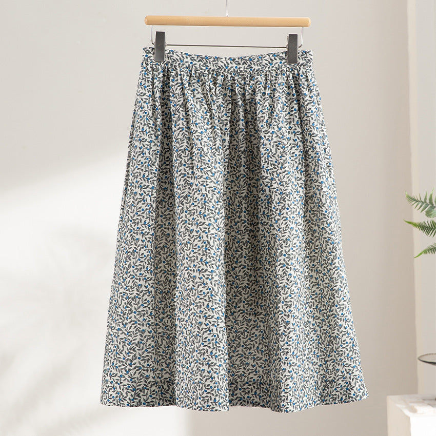 Damen Midirock mit Plissée‑Optik, gerafftem Bund und floralem Print Echoarchiv