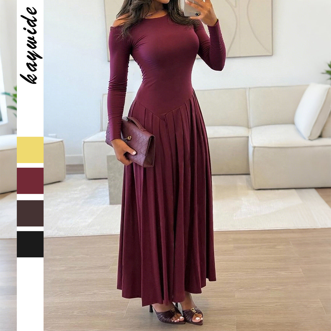 Damen nan asymmetrisches Maxikleid mit plissiertem Rock und figurbetontem Oberteil Echo Archiv