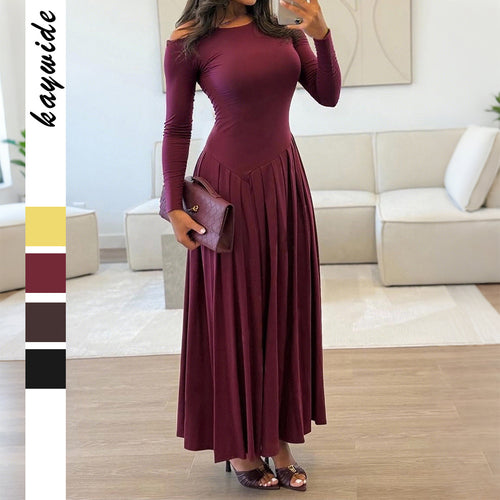 Damen nan asymmetrisches Maxikleid mit plissiertem Rock und figurbetontem Oberteil Echo Archiv