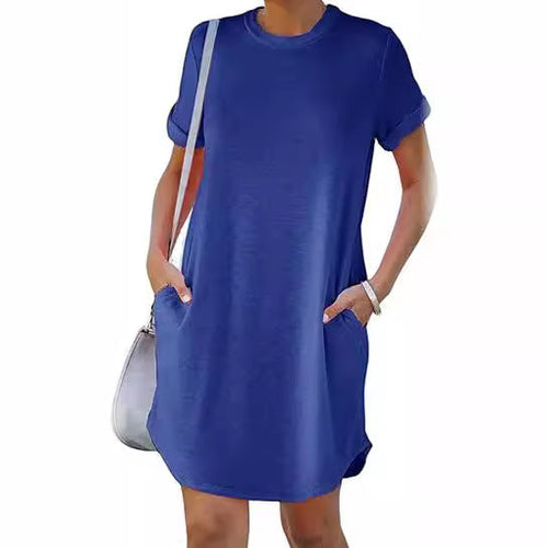 Damen lässiges Freizeitkleid mit Taschen und Rundhalsausschnitt Echoarchiv