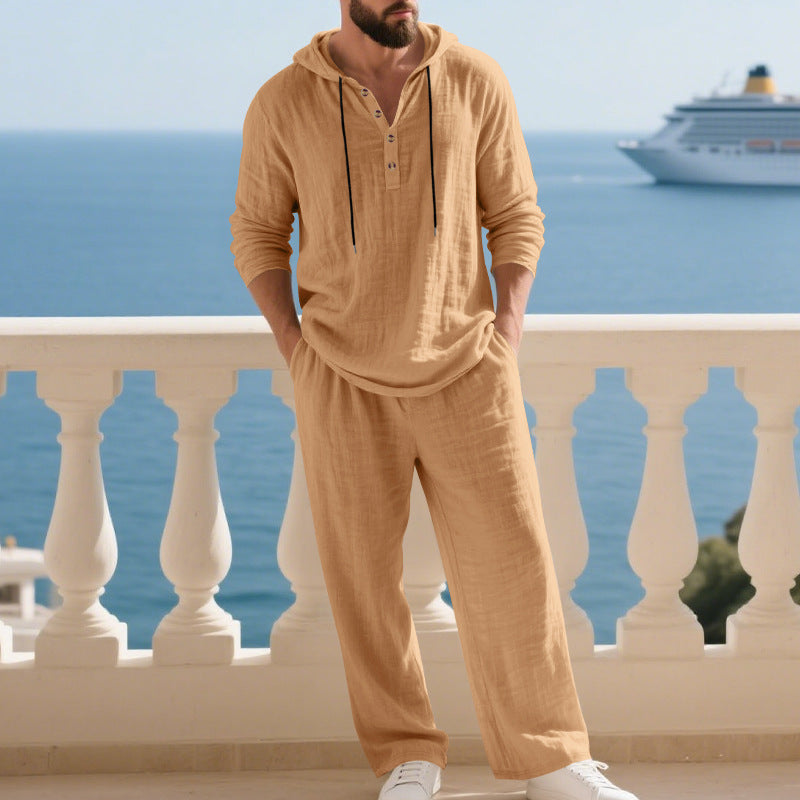 Herren lässiges Leinen-Hoodie-Set mit praktischen Taschen und entspannter Passform Echoarchiv