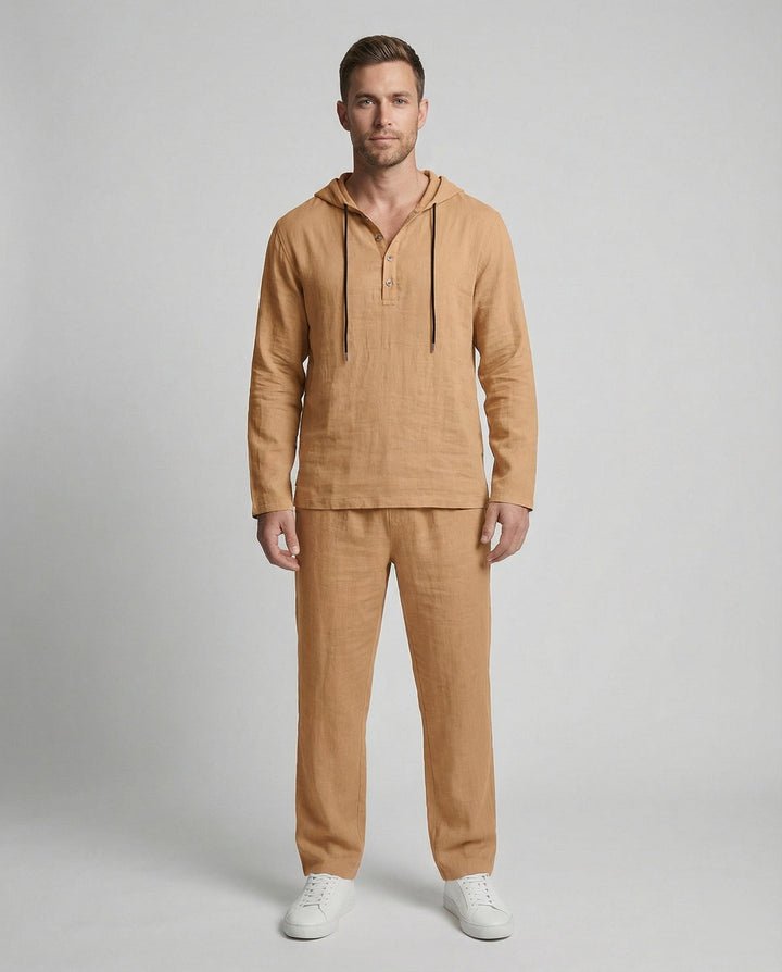 Herren lässiges Leinen-Hoodie-Set mit praktischen Taschen und entspannter Passform Echoarchiv