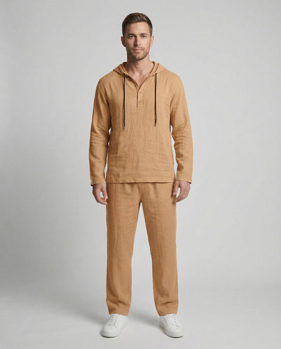 Herren lässiges Leinen-Hoodie-Set mit praktischen Taschen und entspannter Passform Echoarchiv