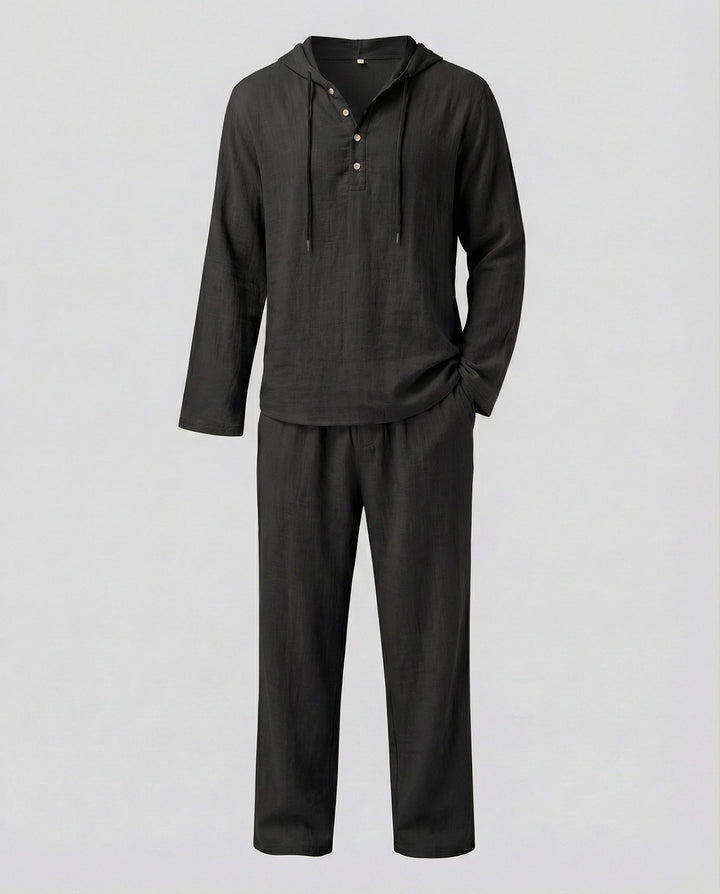 Herren lässiges Leinen-Hoodie-Set mit praktischen Taschen und entspannter Passform Echoarchiv