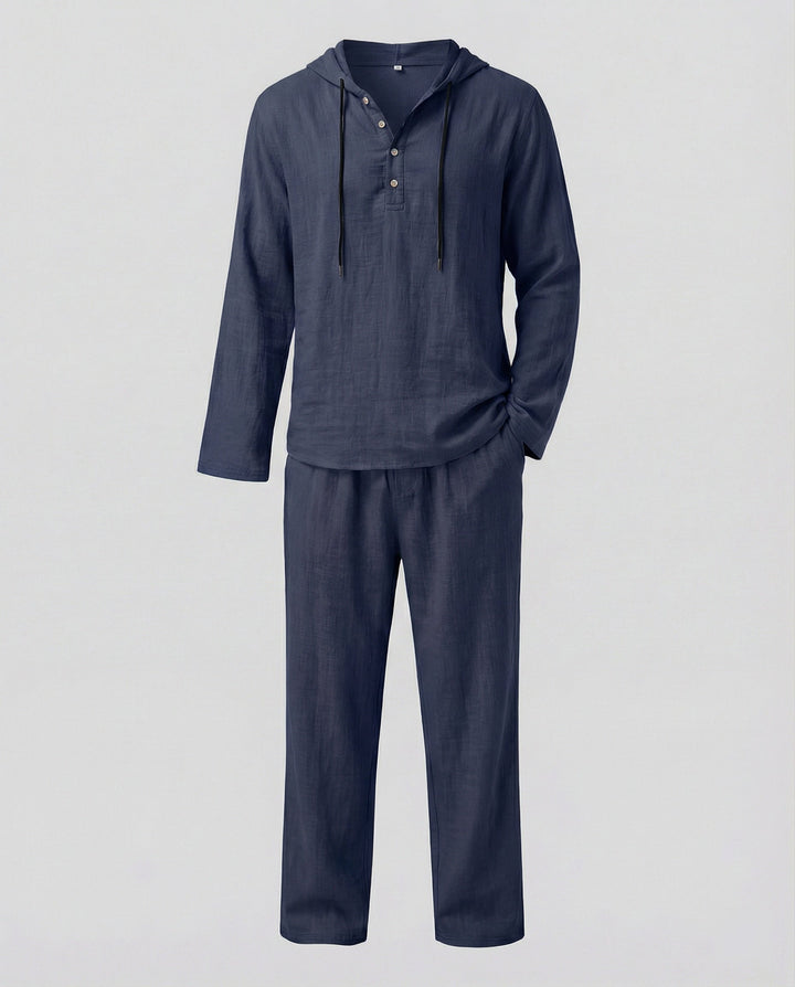 Herren lässiges Leinen-Hoodie-Set mit praktischen Taschen und entspannter Passform Echoarchiv