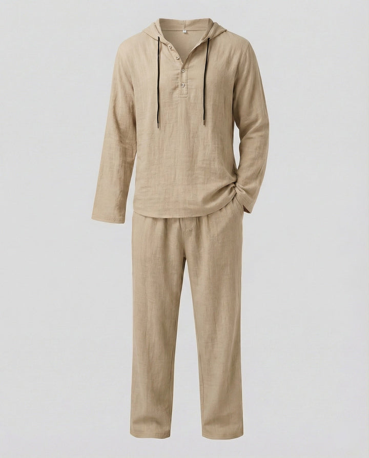 Herren lässiges Leinen-Hoodie-Set mit praktischen Taschen und entspannter Passform Echoarchiv