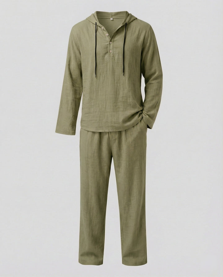Herren lässiges Leinen-Hoodie-Set mit praktischen Taschen und entspannter Passform Echoarchiv