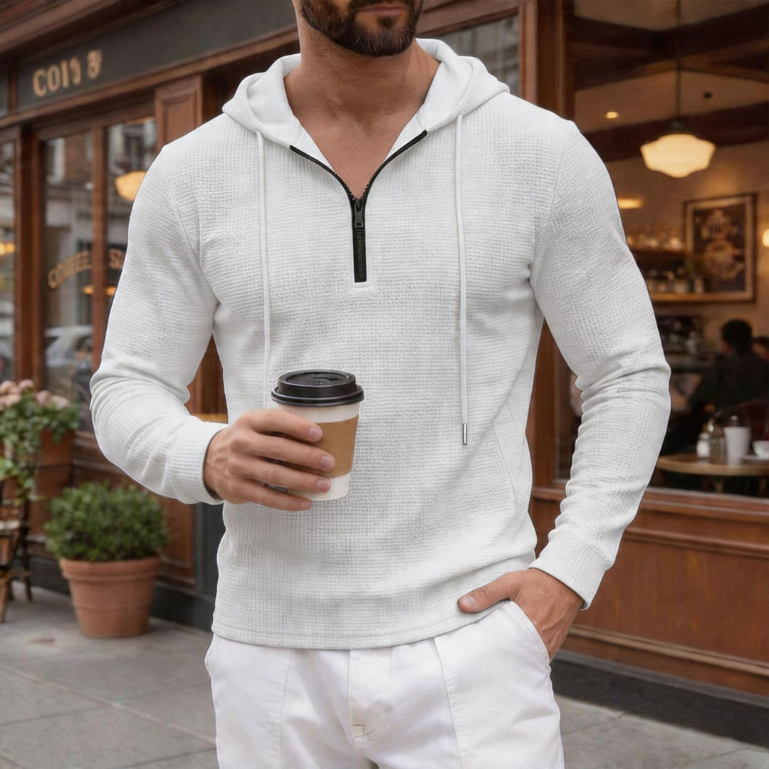 Herren texturierter Halbzip-Kapuzenpullover in Slim Fit – Cavarno