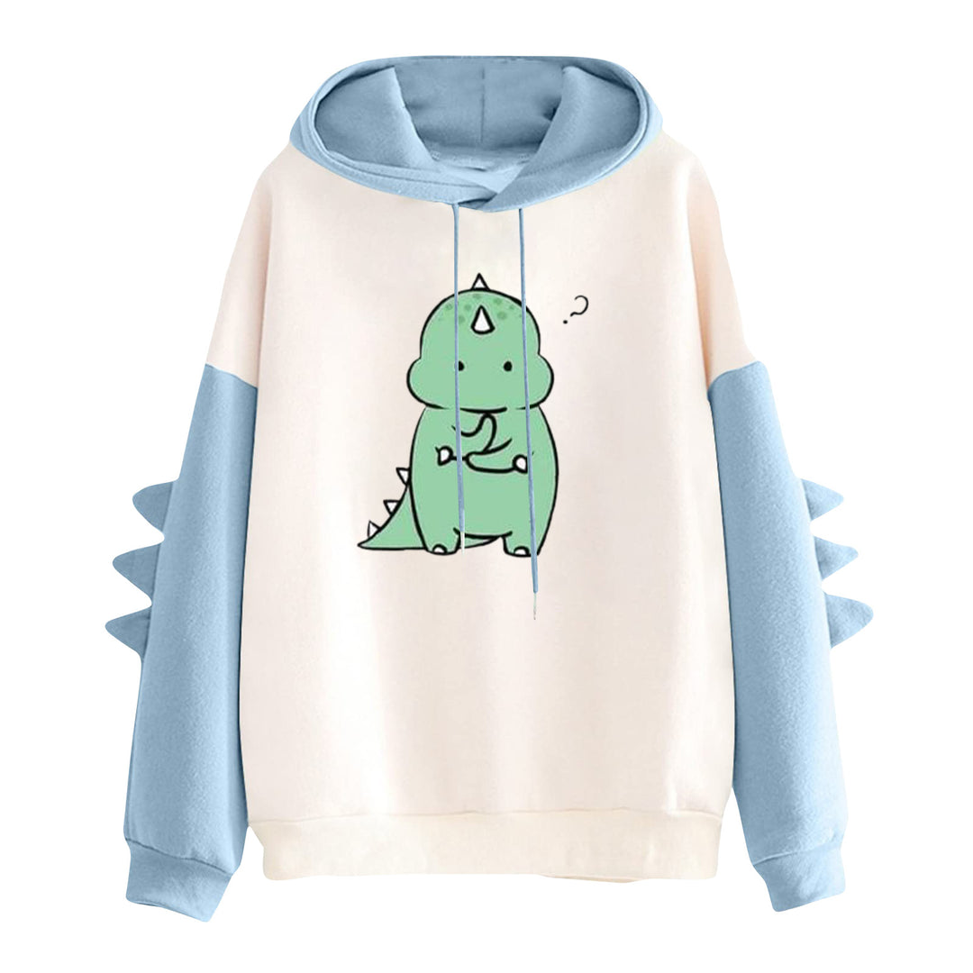 Damen Kapuzenpullover mit niedlichem Dinosaurier-Print und dreidimensionalen Ärmeldetails – Auréline