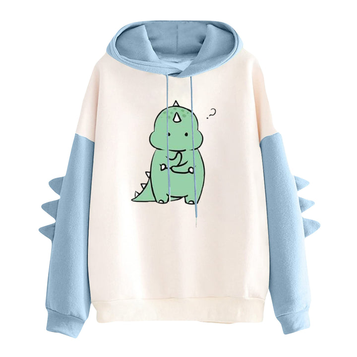 Damen Kapuzenpullover mit niedlichem Dinosaurier-Print und dreidimensionalen Ärmeldetails – Auréline